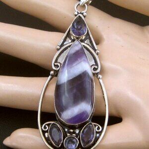 Chevron Amethyst Pendant 925 Silver Plated
